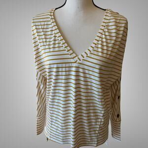 Women’s V-Neck Sweatshirt Yellow/White Stripes Size S